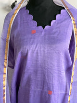 A line Handloom Muslin Jamdani set in lavender- with bottoms