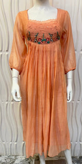 Peach Orange mul chanderi frock