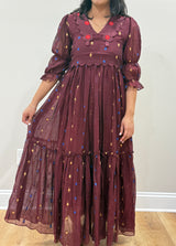 Tiered handloom jamdani dress in brown