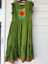 Mehendi Green Narayanpet frock with thread work