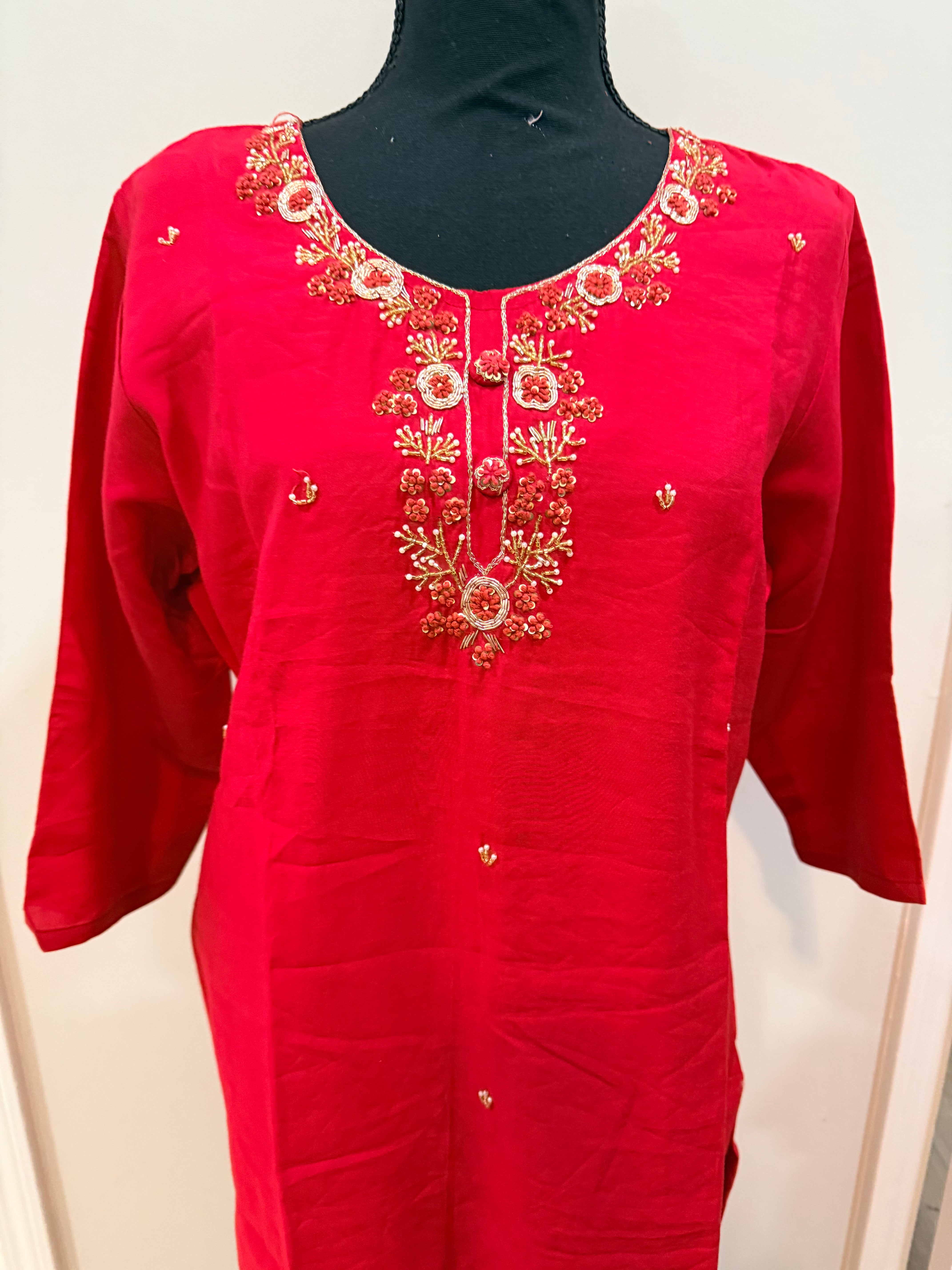 Red Roman silk kurti set