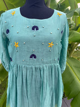 Ombre green and yellow mul chanderi frock