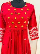 Red handloom jamdani cotton dress