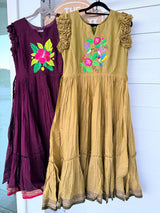 Light olive green  Narayanpet frock with thread work