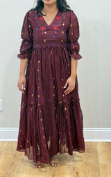 Tiered handloom jamdani dress in brown