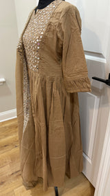 Brown mul cotton set with real mirror work