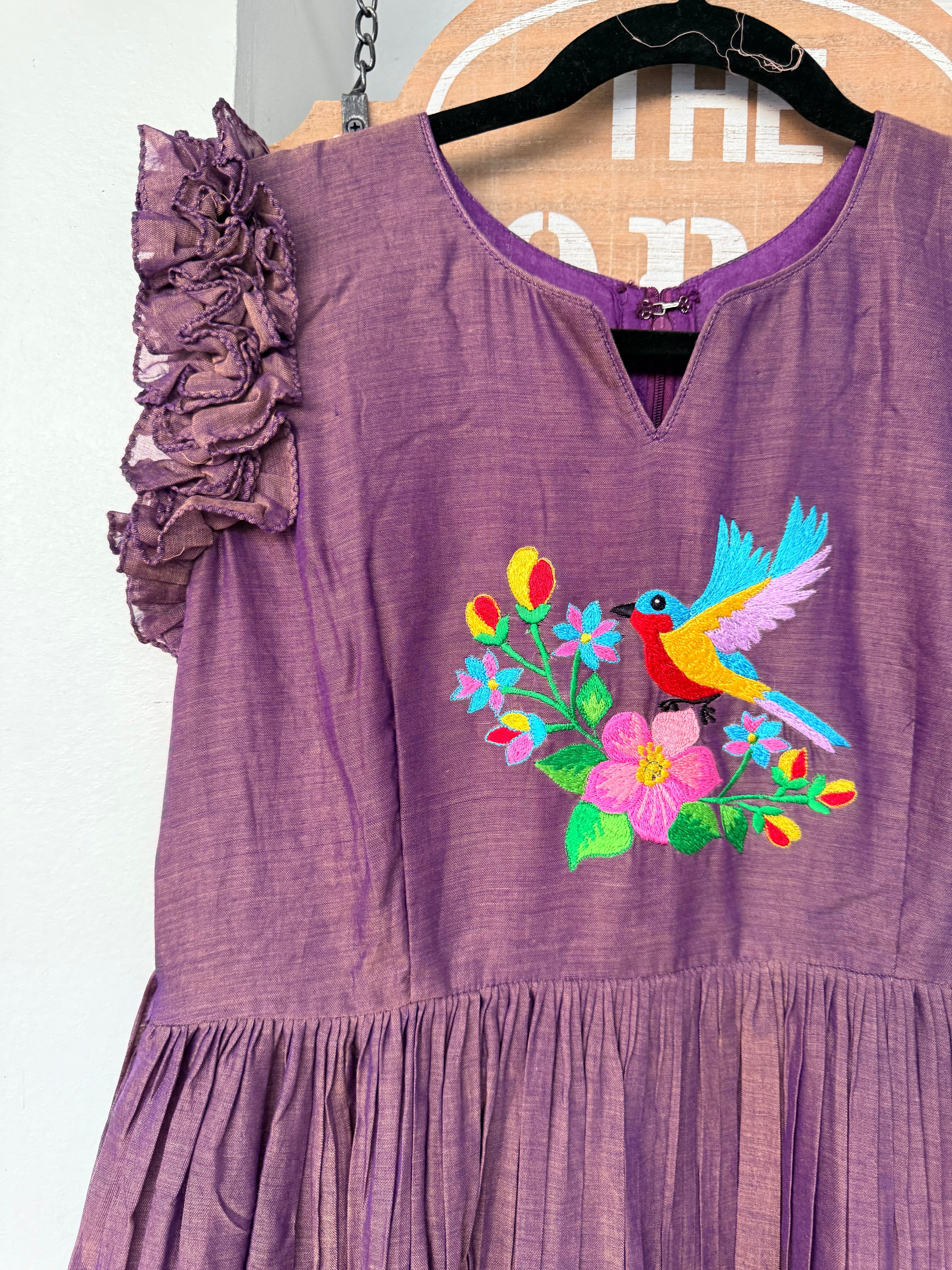 Purple narayanpet frock with thread work