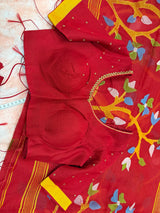 Kora muslin Jamdani overall saree with maggam blouse