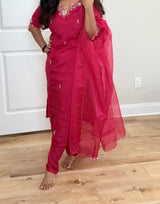 L size - Pretty pink dola sik kurti set with work on yoke and hands