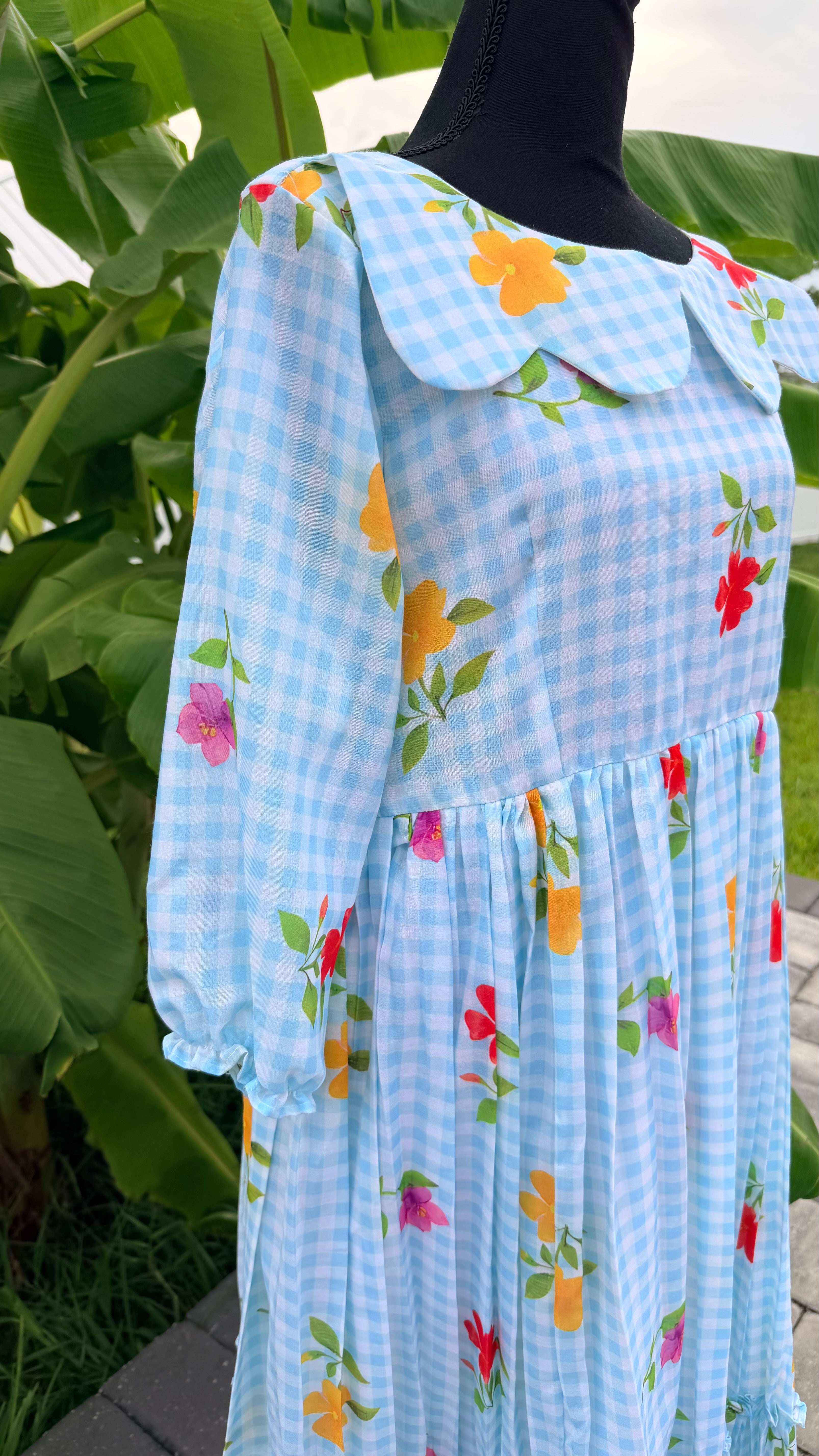 Ice blue- Gingham checks mul chanderi frock