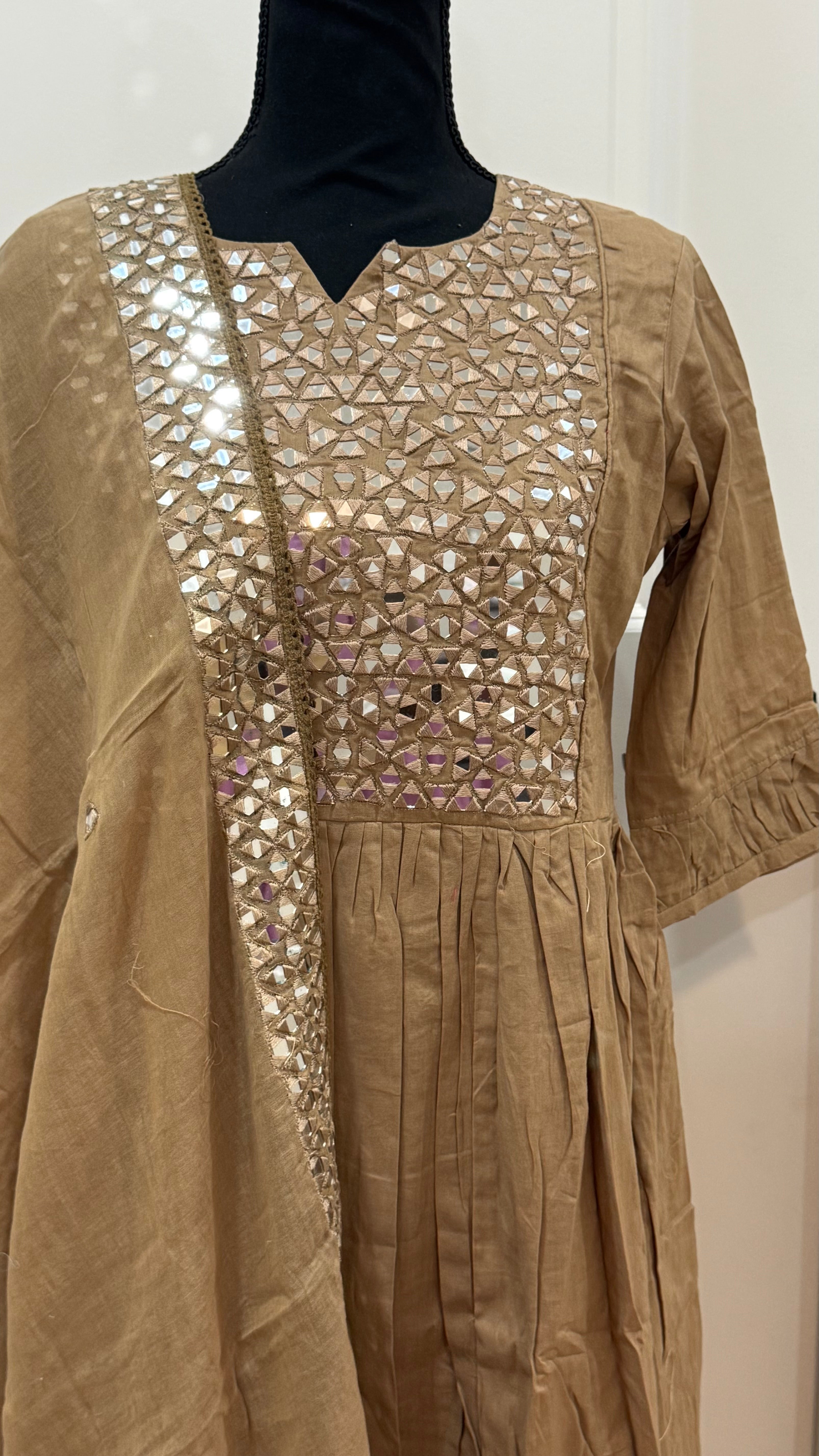 Brown mul cotton set with real mirror work