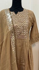 Brown mul cotton set with real mirror work