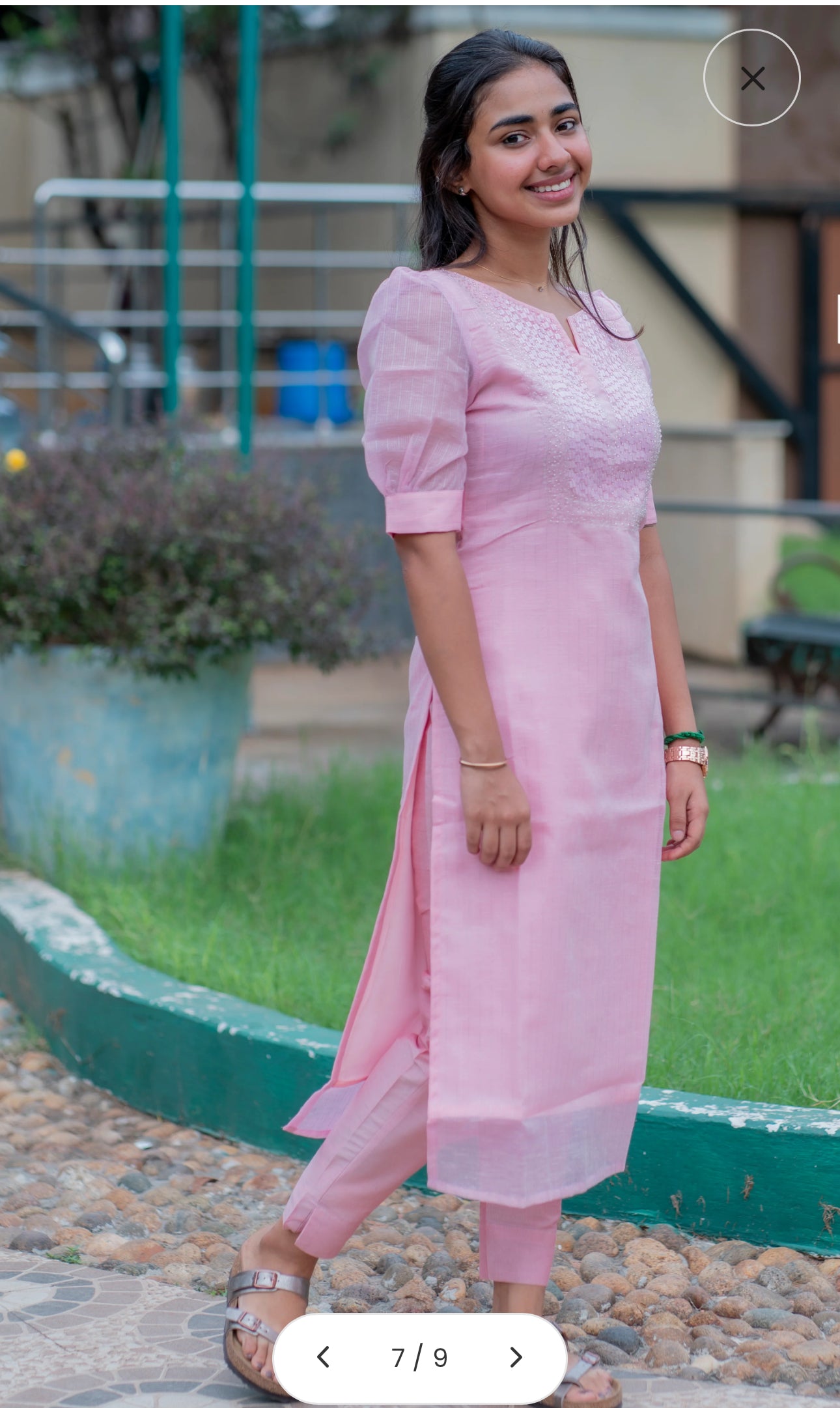Chanderi Baby pink 3 pc kurti set