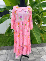 Peach- Gingham checks mul chanderi frock