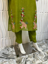 Olive green mul Chanderi set