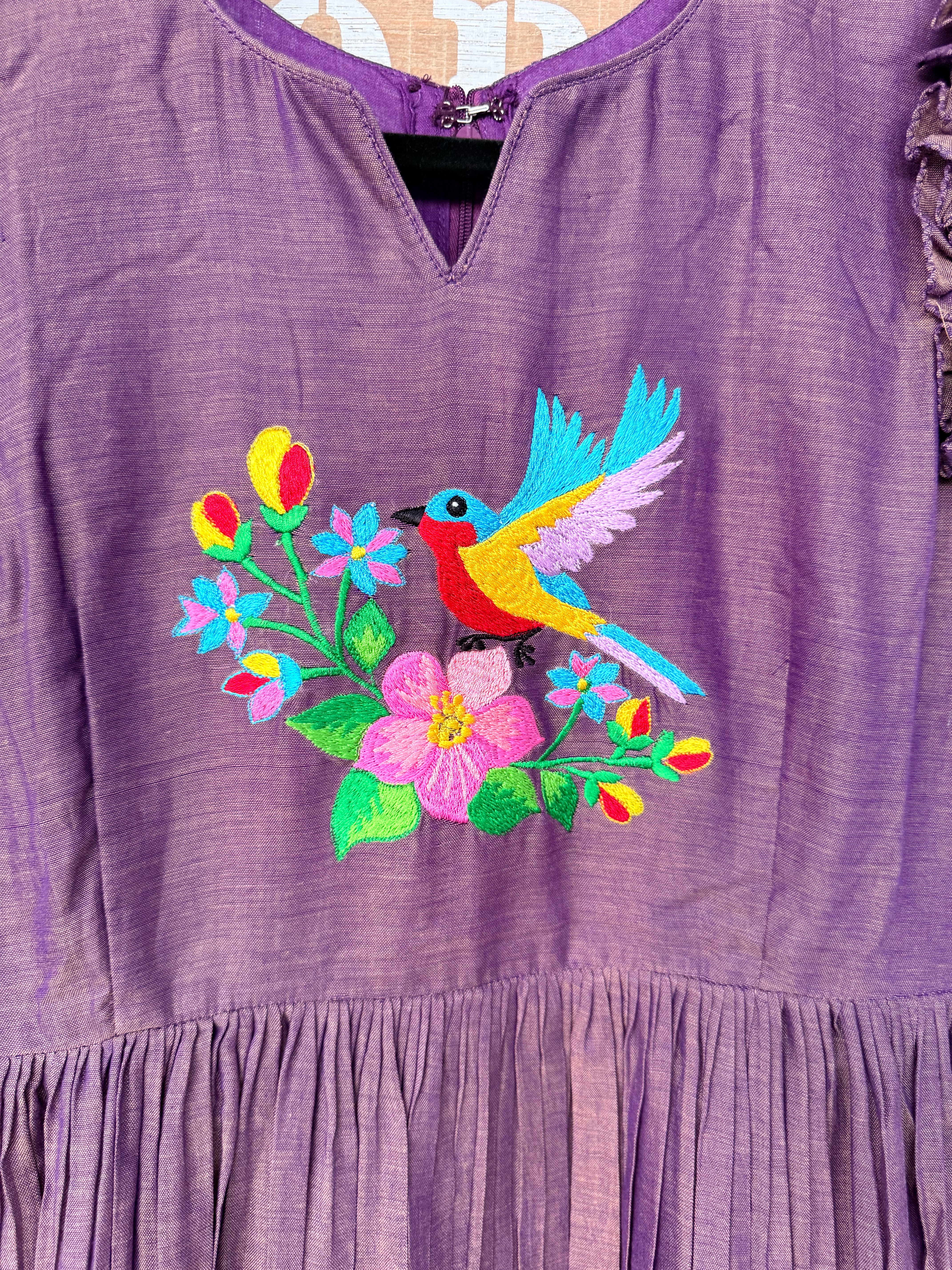 Purple narayanpet frock with thread work