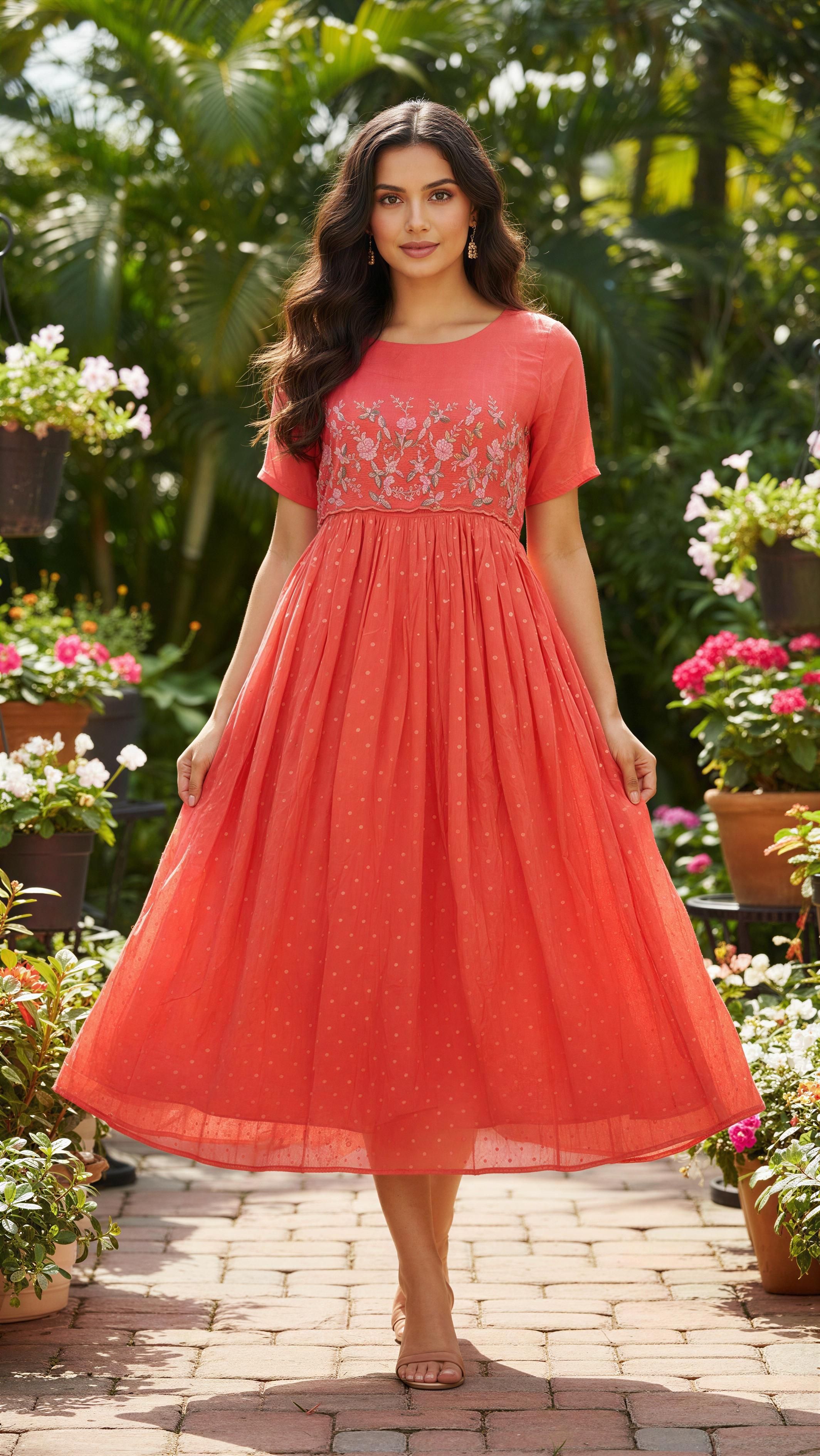 Light orange Party wear chinnon dress