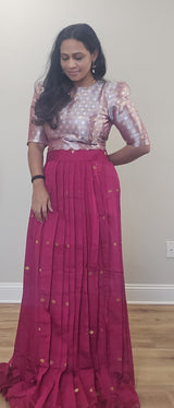 Tissue and raw silk combo crop top set