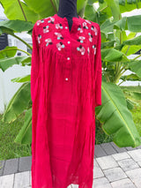 Red Mul Chanderi set with handwork