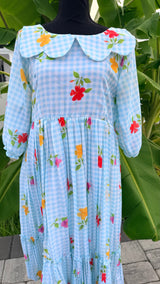 Ice blue- Gingham checks mul chanderi frock
