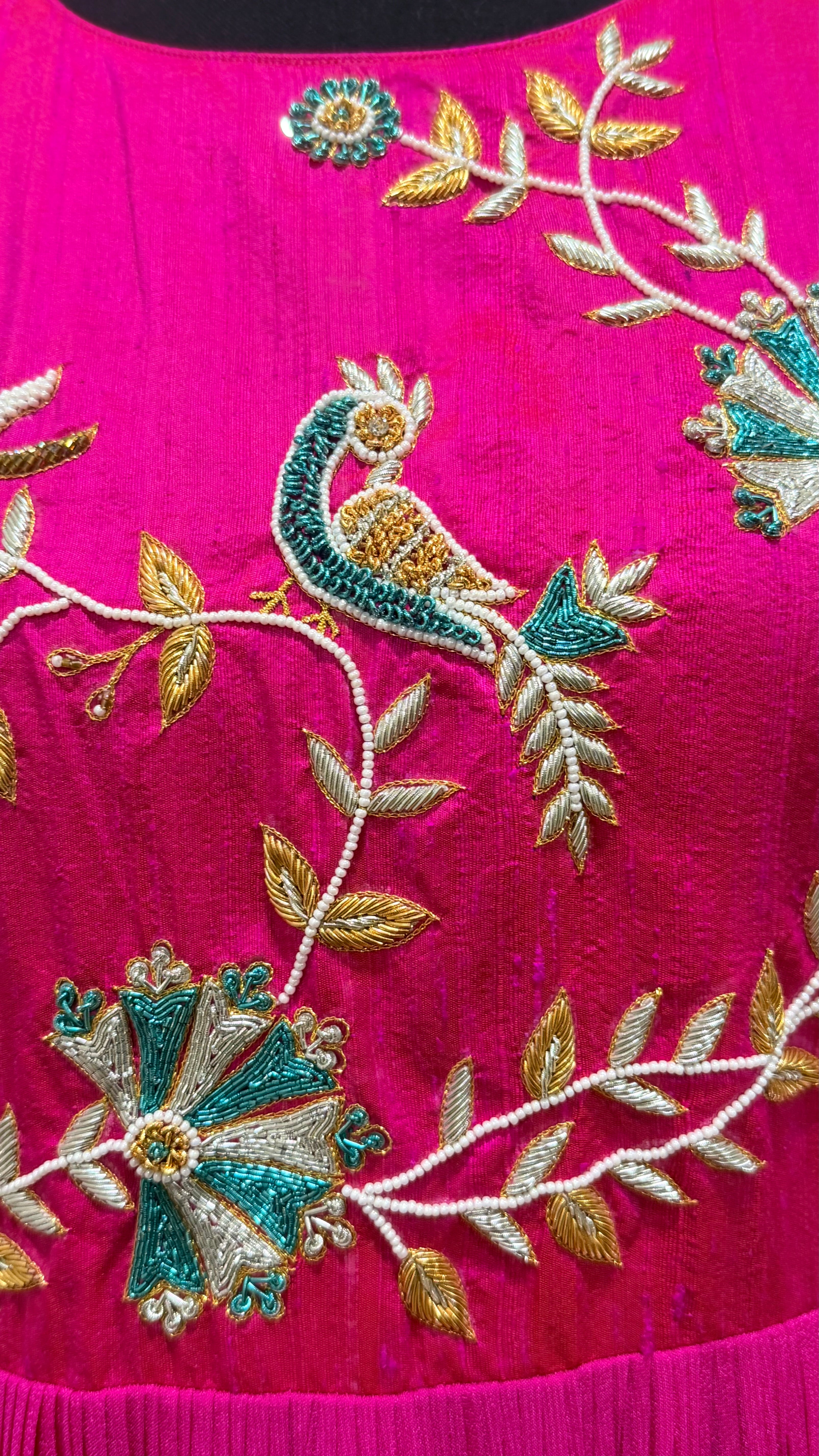 Pink Peacock- designer dress with zardosi work