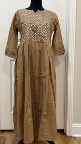 Brown mul cotton set with real mirror work