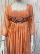 Peach Orange mul chanderi frock