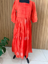 Orange mul chanderi frock