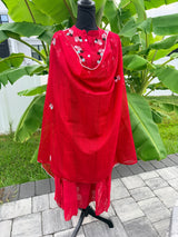 Red Mul Chanderi set with handwork
