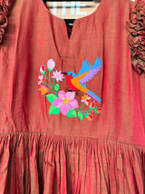 Browish maroon narayanpet frock with thread work