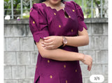 Wine color raw silk co ord set with gold buttis