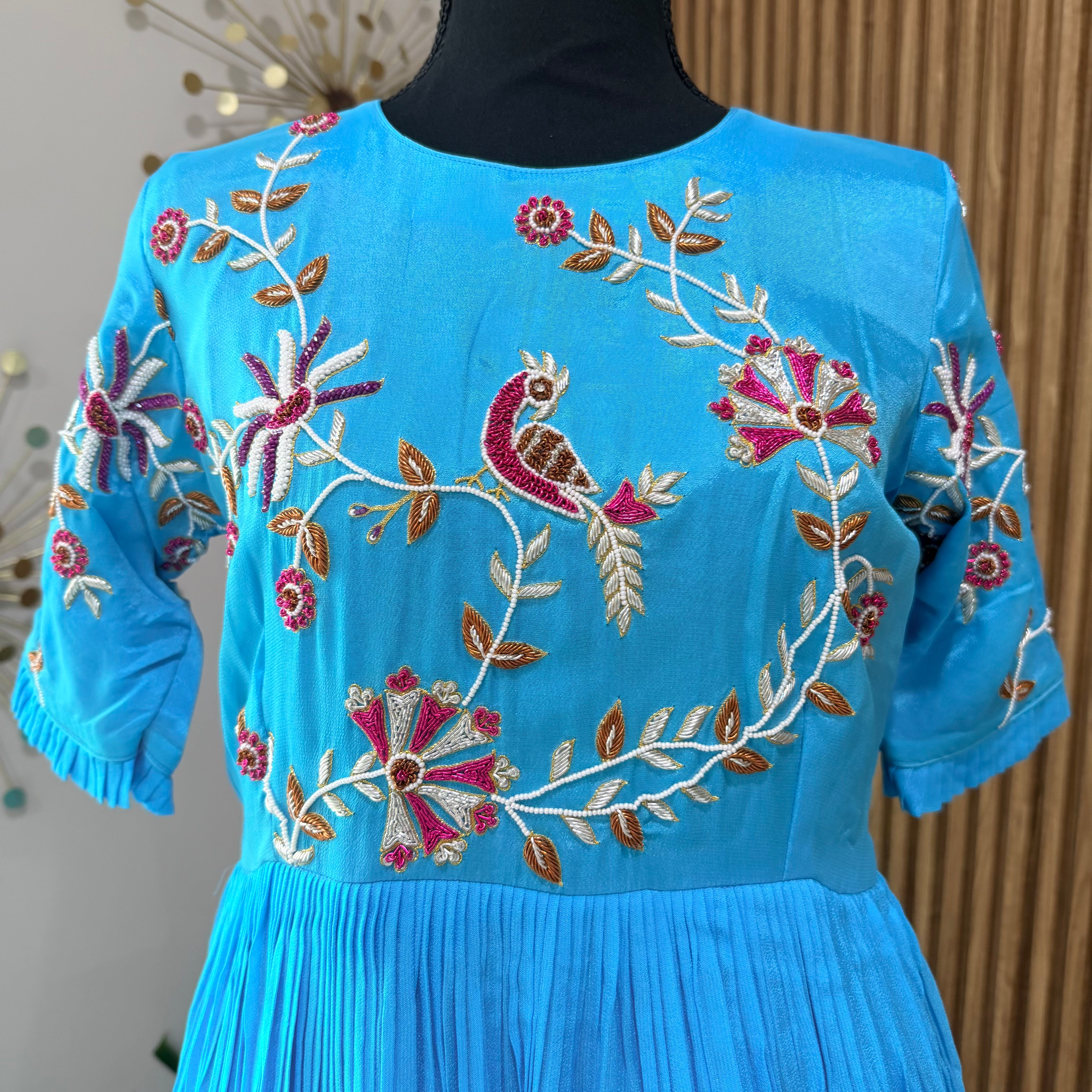 Blue Peacock- designer dress with zardosi work