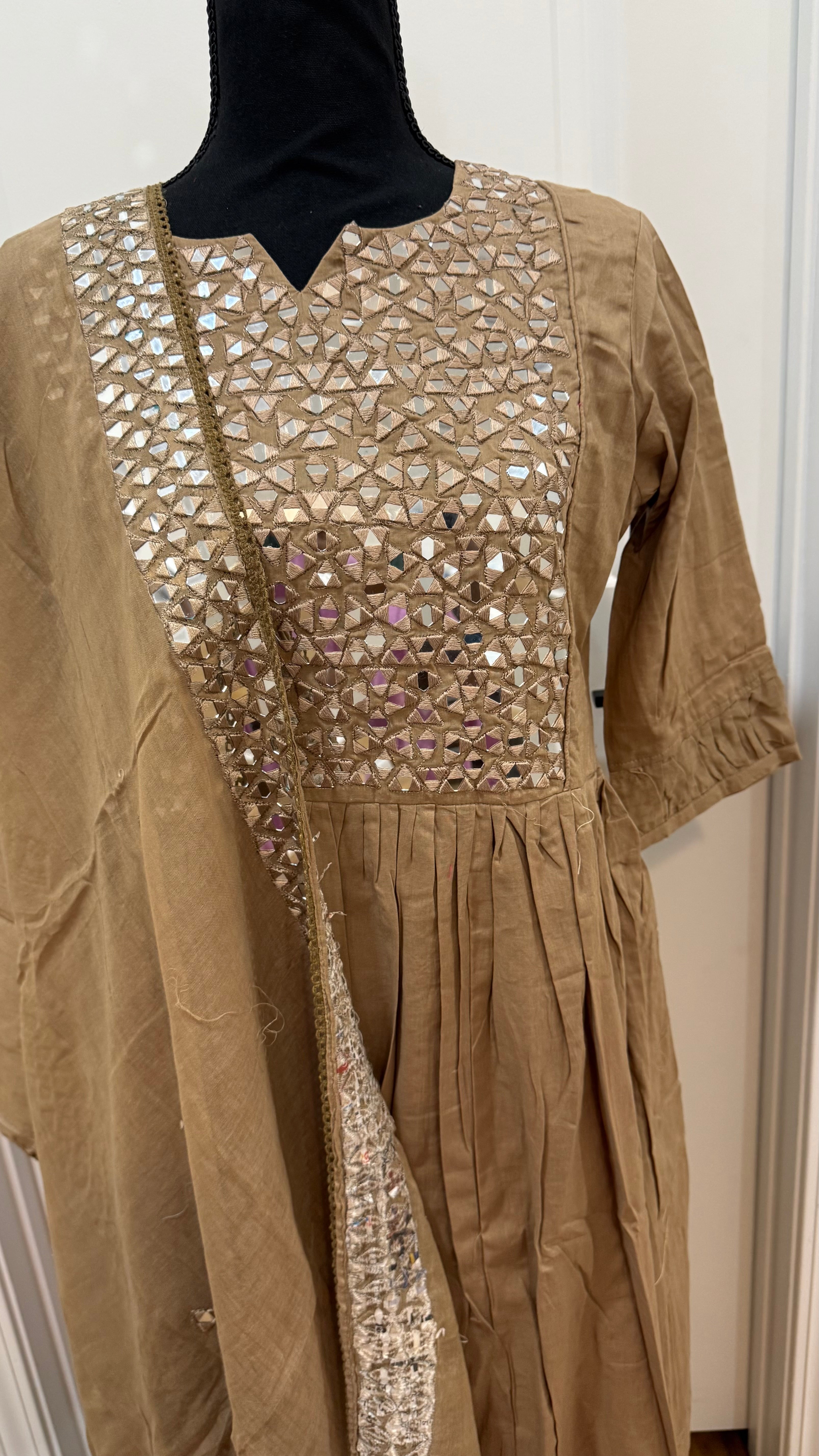 Brown mul cotton set with real mirror work