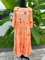 Orange- Gingham checks mul chanderi frock