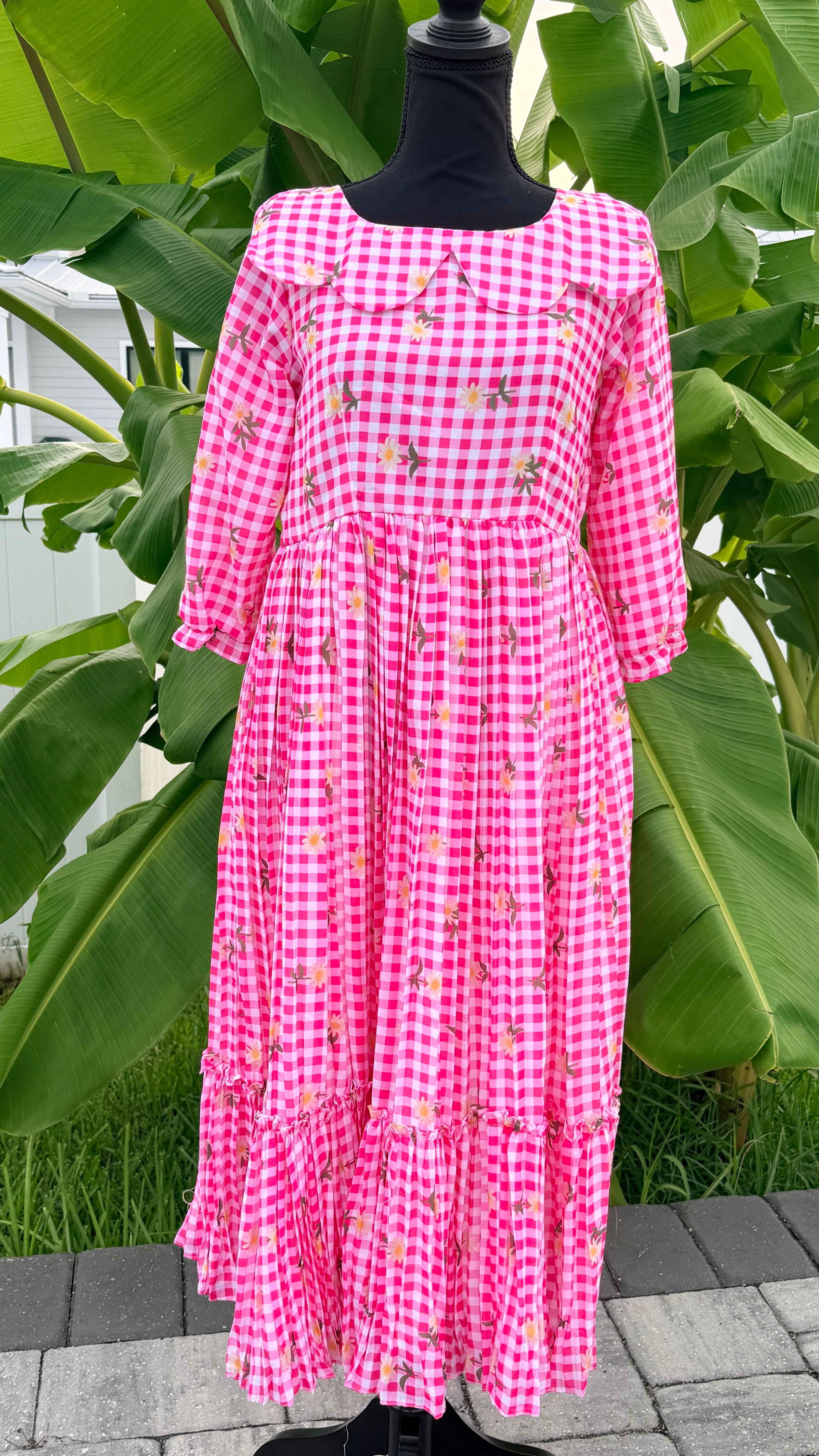 Pink- Gingham checks mul chanderi frock