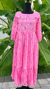 Pink- Gingham checks mul chanderi frock