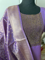 Purple tissue silk 3 piece kurti set