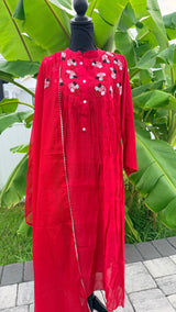 Red Mul Chanderi set with handwork