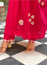 Pink floral mul cotton kurti set