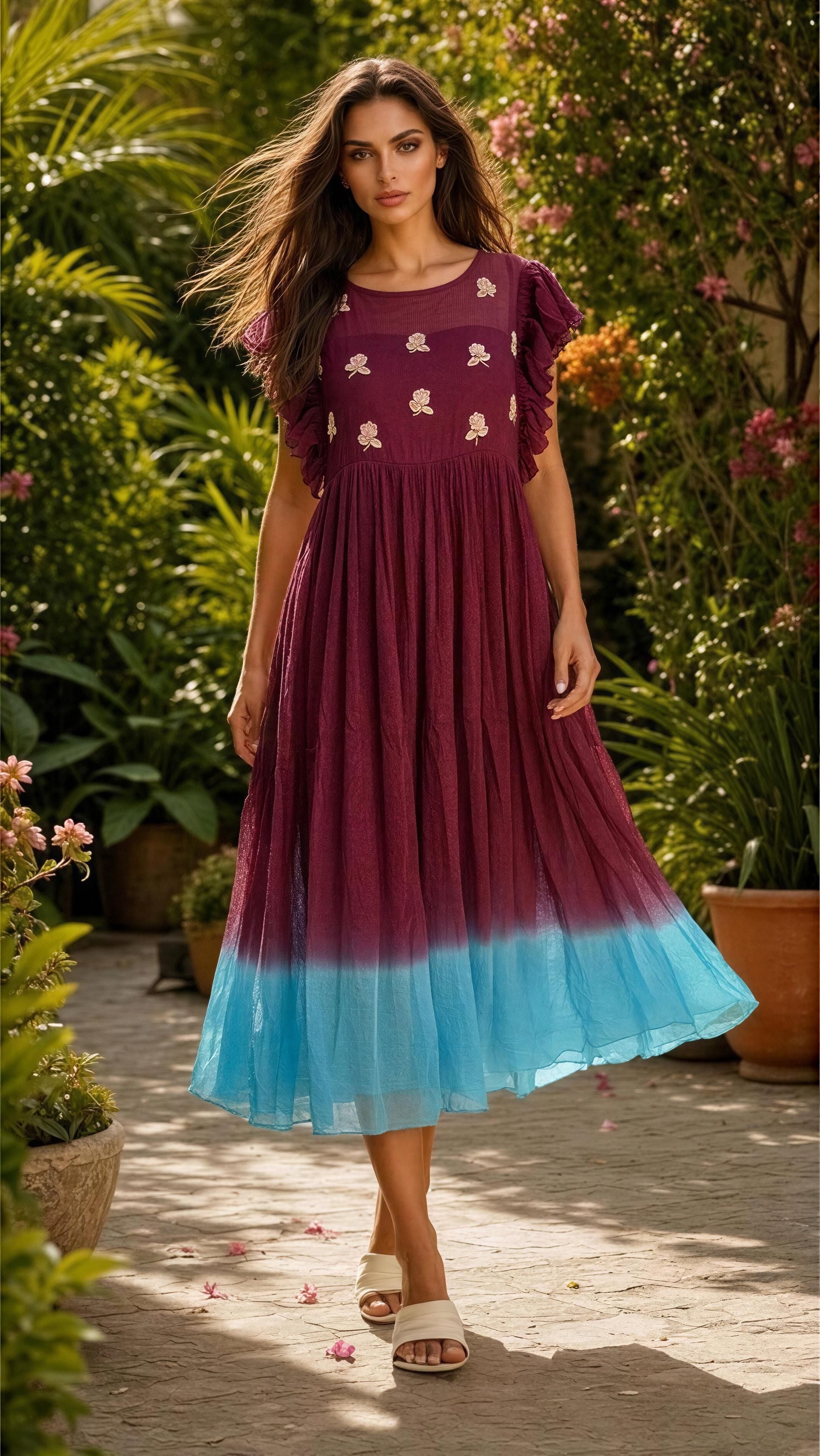 Brown blue Party wear kota dress