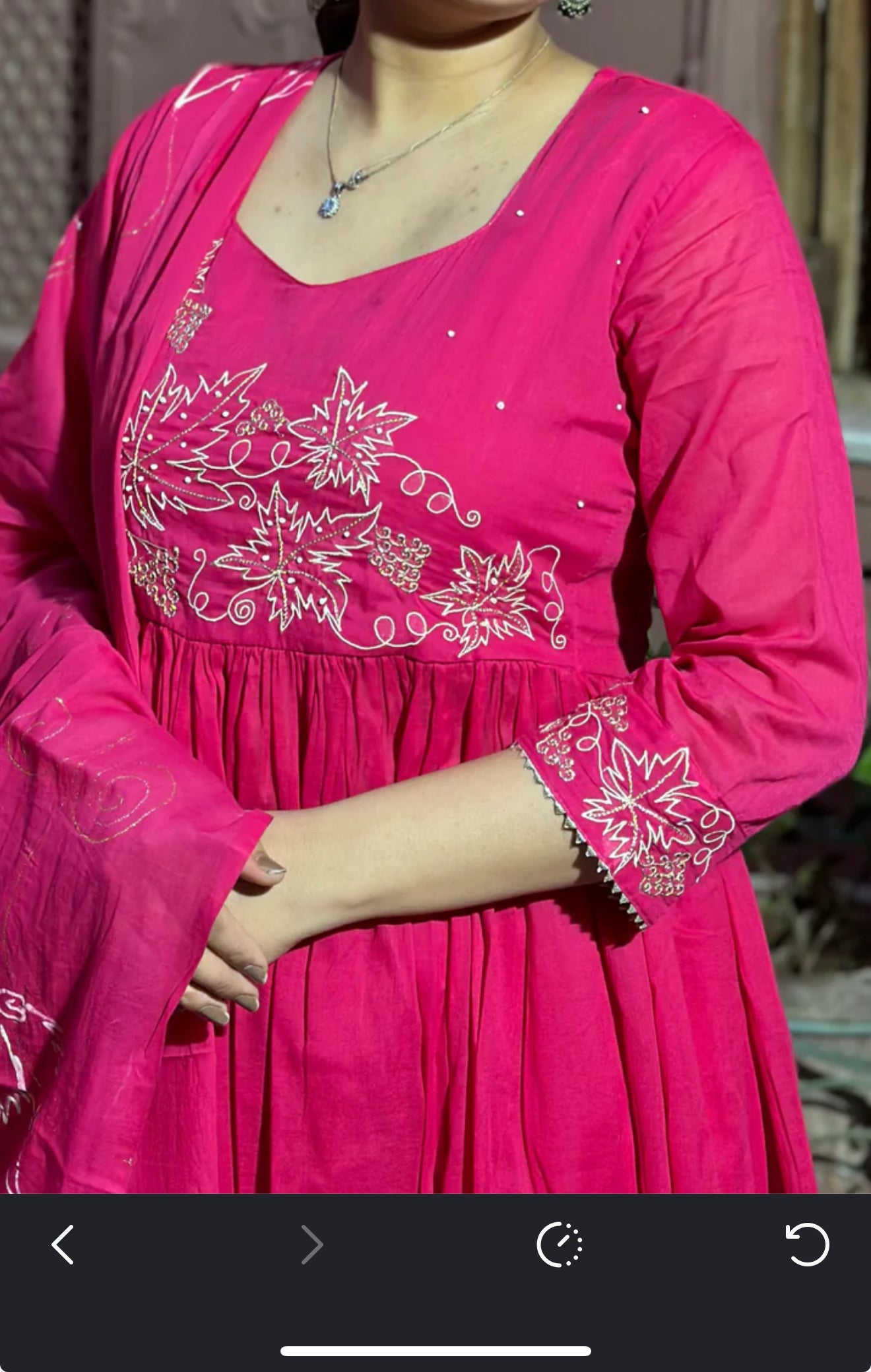 Grape wine design pink mul cotton kurti set