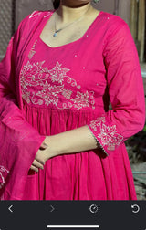 Grape wine design pink mul cotton kurti set