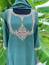 Green Mul Chanderi set