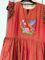 Browish maroon narayanpet frock with thread work