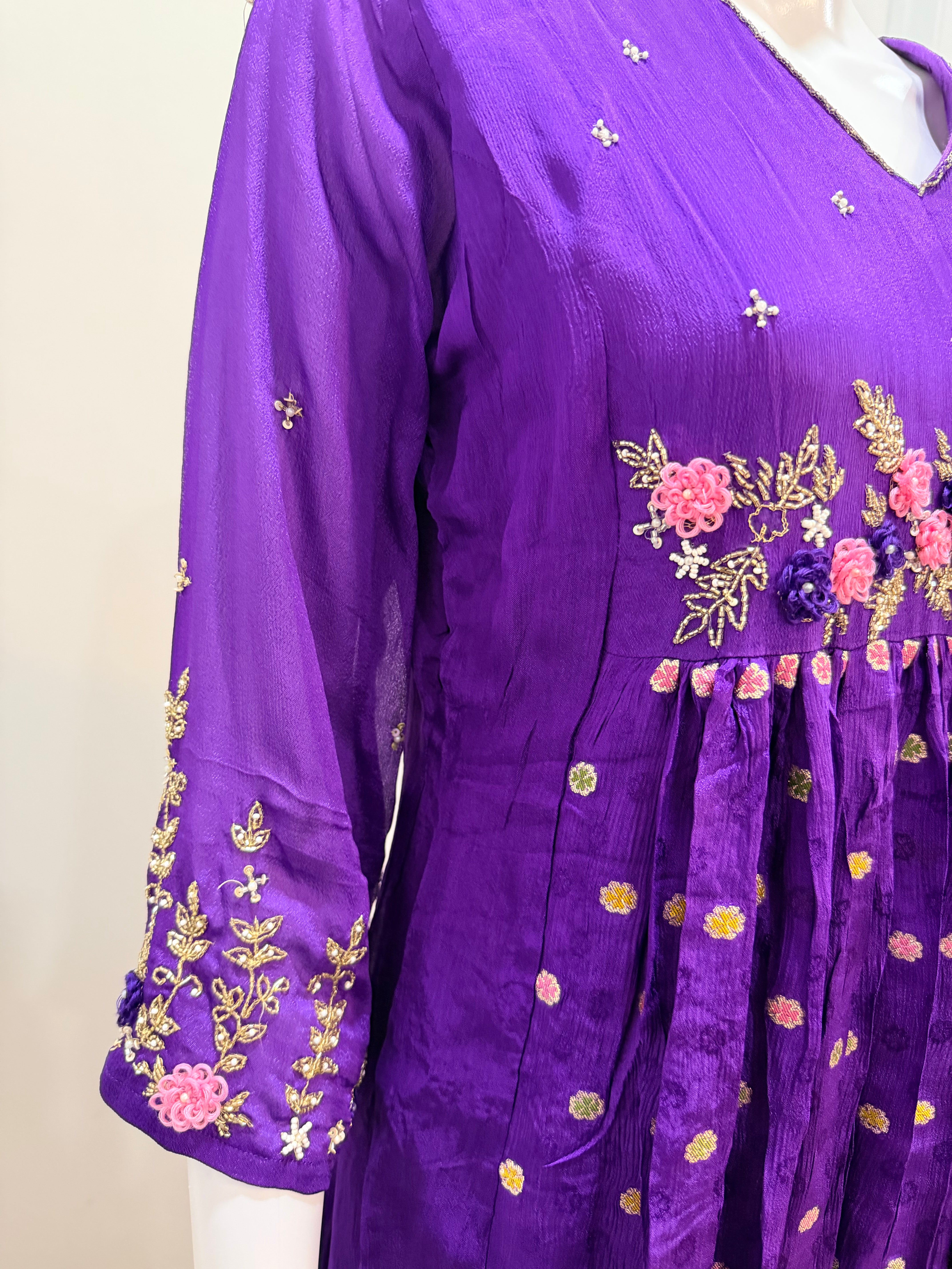 Party wear purple chinnon dress