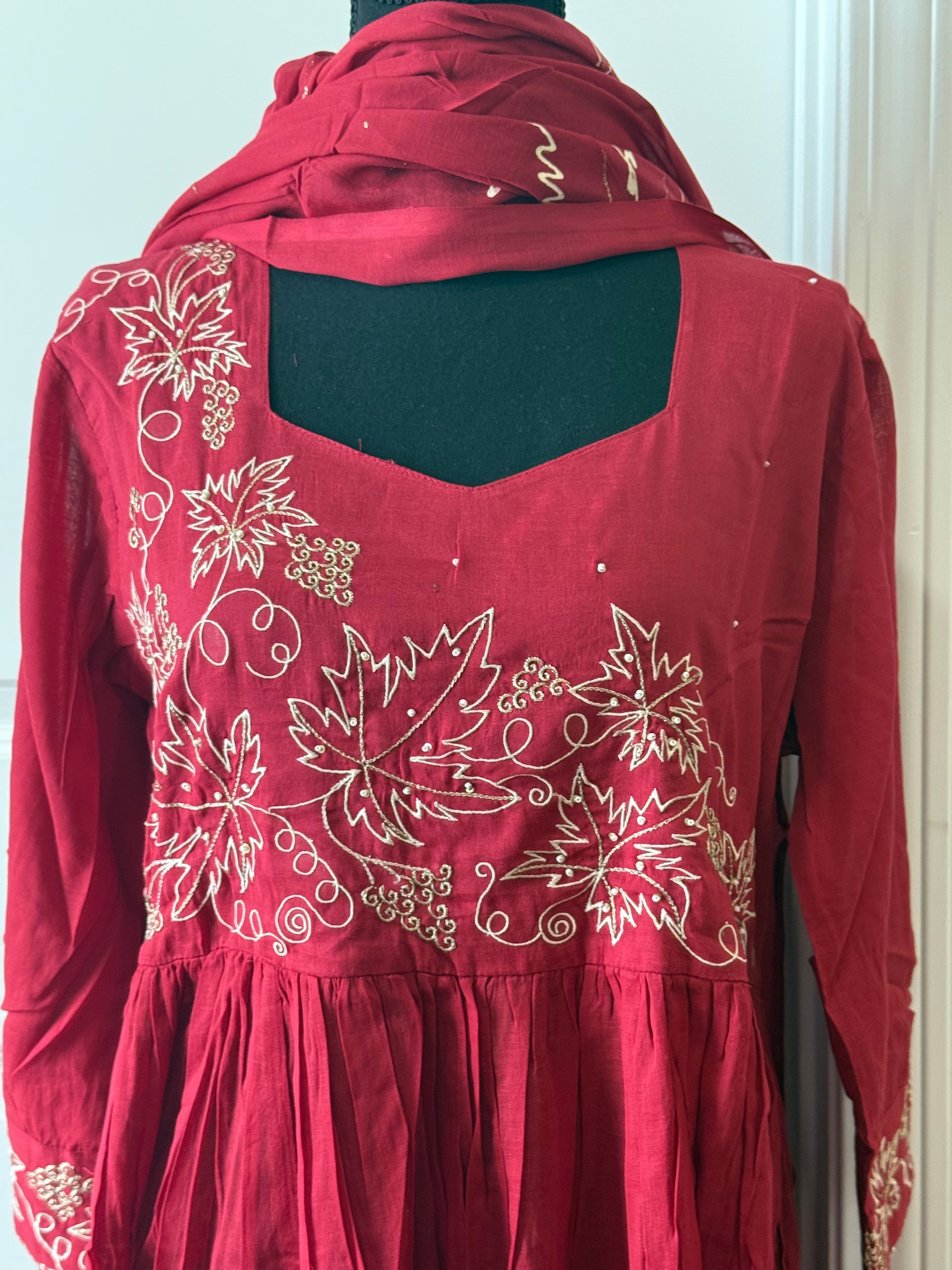 Grape wine design pink mul cotton kurti set