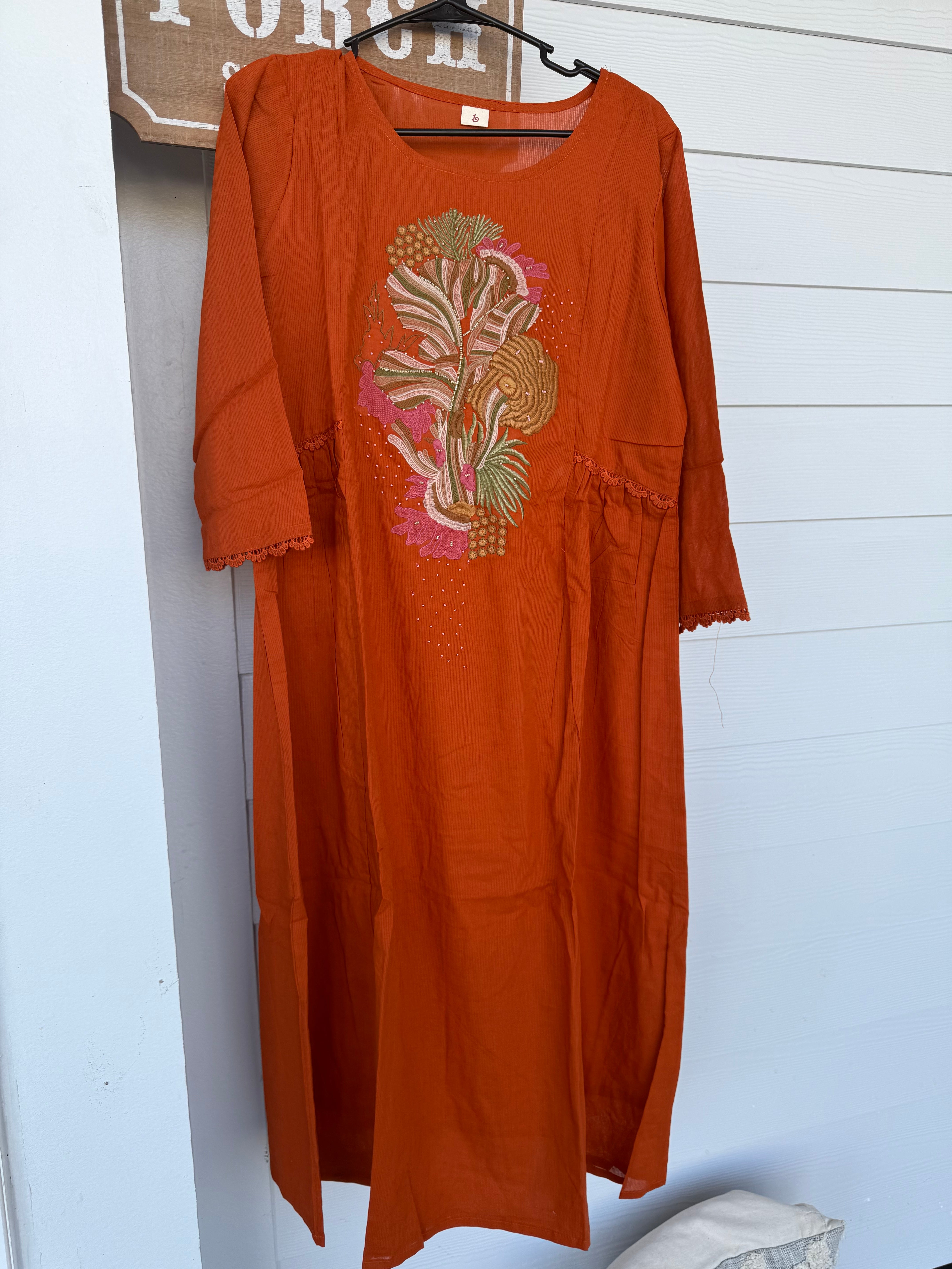 Orange mul cotton kurti set