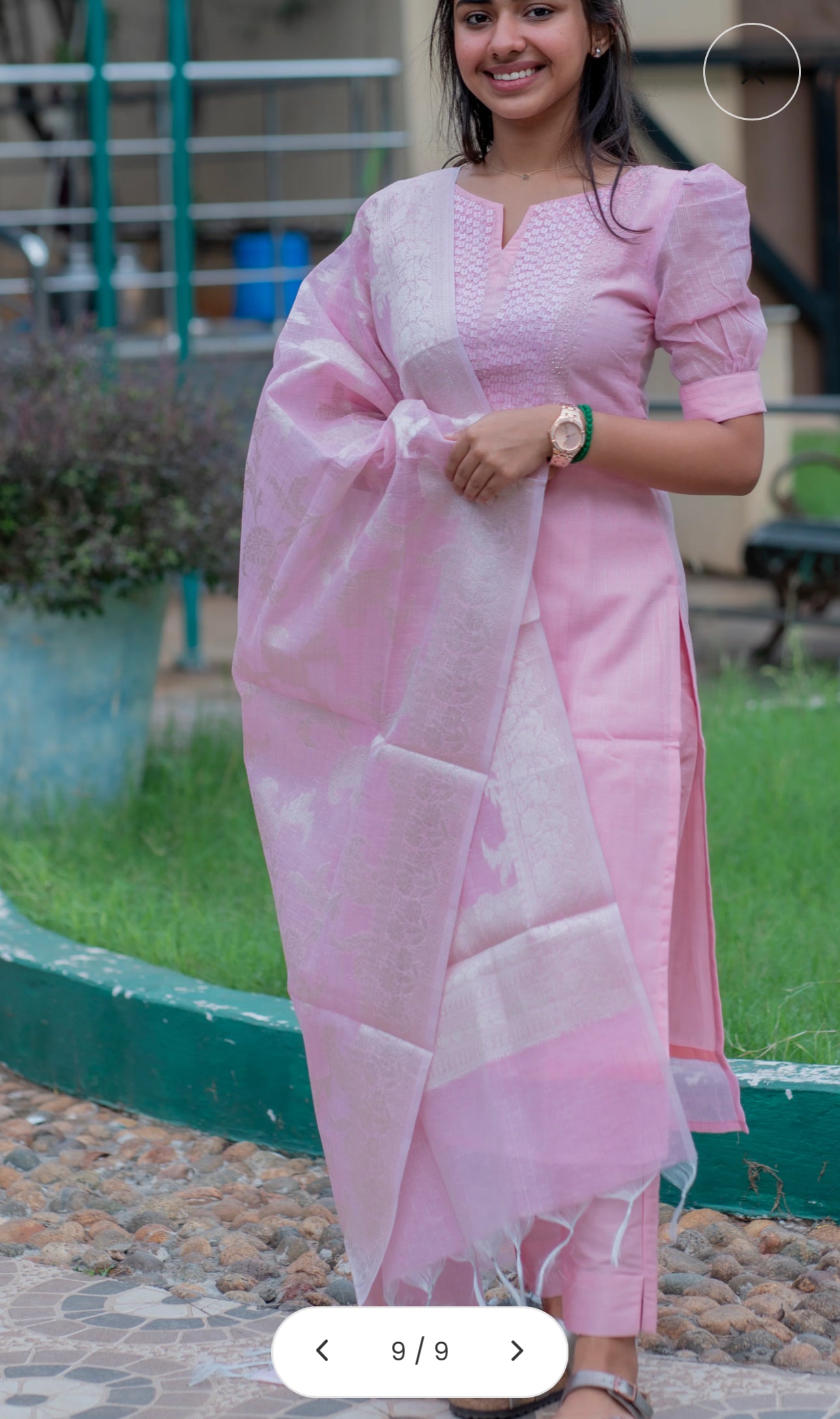 Chanderi Baby pink 3 pc kurti set