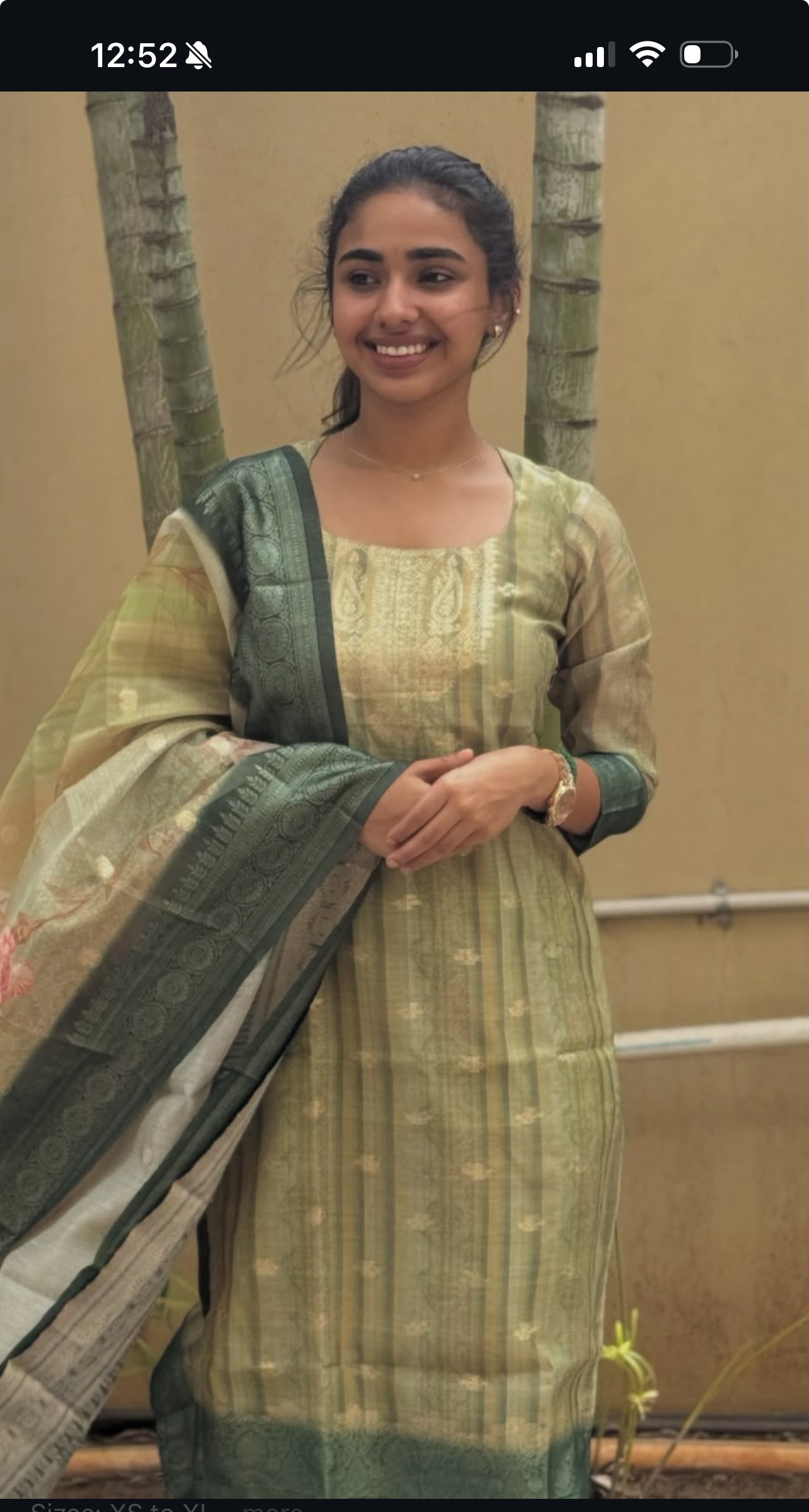 Chanderi pista green color kurti set paired with gold leggings