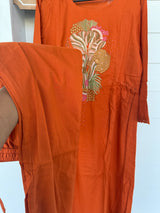 Orange mul cotton kurti set